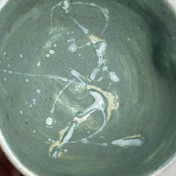 Dan Eash Pottery PA Handmade Decorative Abstract Green Glazed Stoneware Bowl 5in - Picture 2 of 13